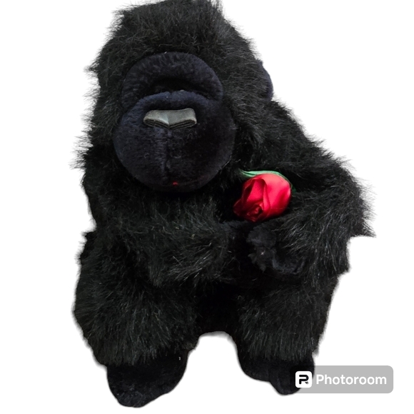 Vintage 80s Fine Toys Black Gorilla Rose Plush Stuffed Animal 12" - Picture 1 of 14